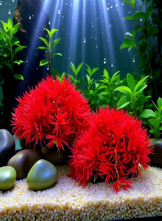 Tnyvm Red Artificial Flowers, Fake Flowers, Artificial Pine with Base Grass Fish Tank Ornament Aquatic Plant Landscape Decor, Aquarium Décor Plastic Plants - Image 3